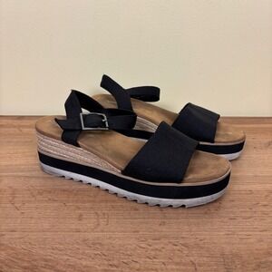 TOMS Diana Wedge Sandal In Black Women Size 8.5 Casual Summer Everyday Comfort